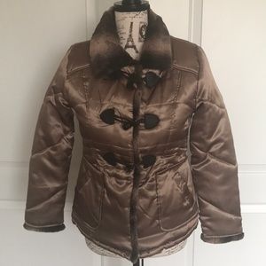 KC COLLECTIONS FAUX FUR COLLAR PUFFER COAT